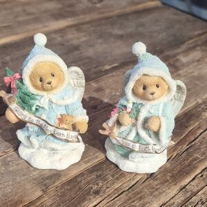 Cherished Teddies Limited Edition Angel Bear Figurines with Christmas Banners